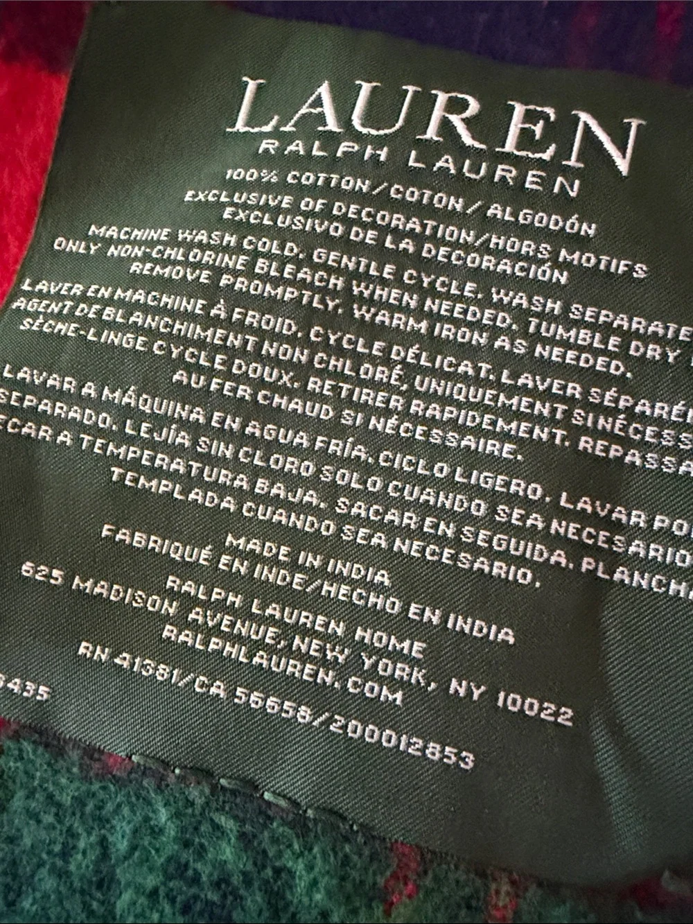Lauren Ralph Lauren Red Green Navy Plaid Fleece Throw